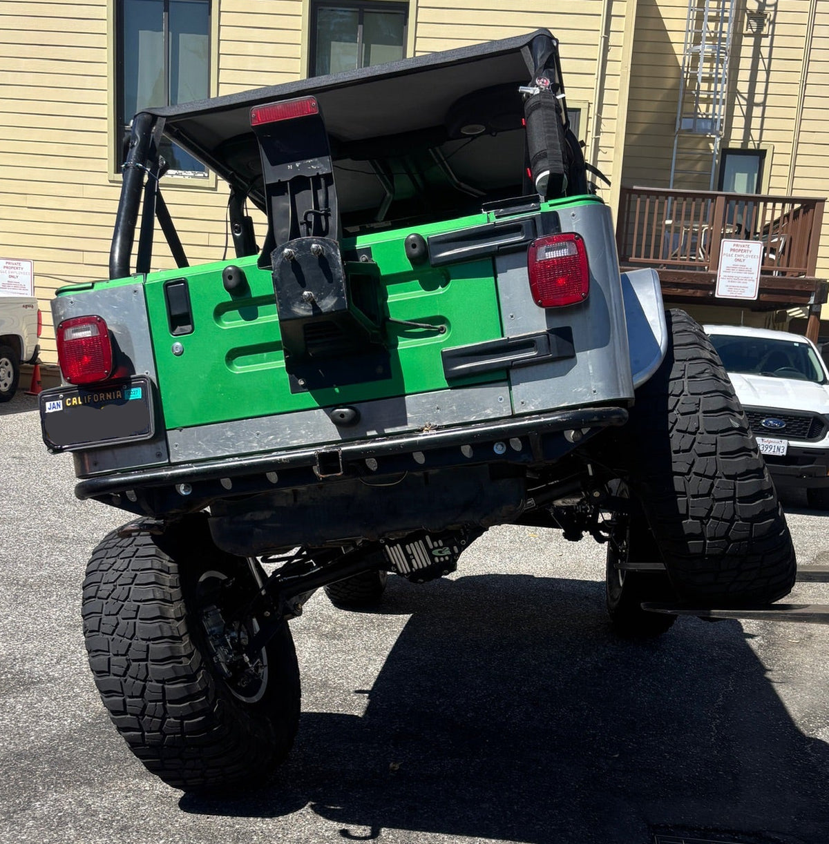 Portal Pros bolt-on portal axles installed on a Jeep Wrangler TJ Rubicon Unlimited also known as an LJ - rear view