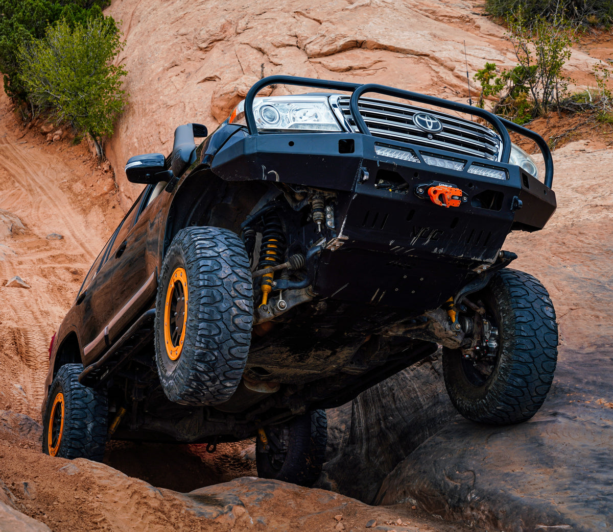 Toyota Land Cruiser 200 series with Portal Pros portal axles installed driving on Moab trails